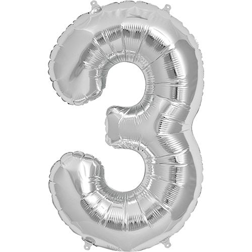 34" Silver Number 3 (Pack of 3)