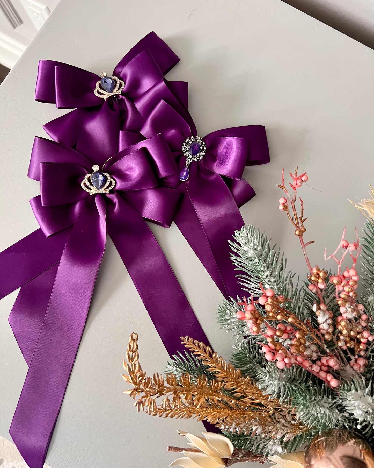 Satin Luxe Bow Small Purple (SET of 3)- Christmas Ornament